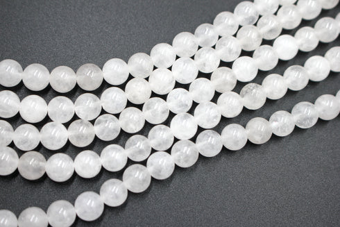 White Jade Gemstone Beads, 8mm, Round